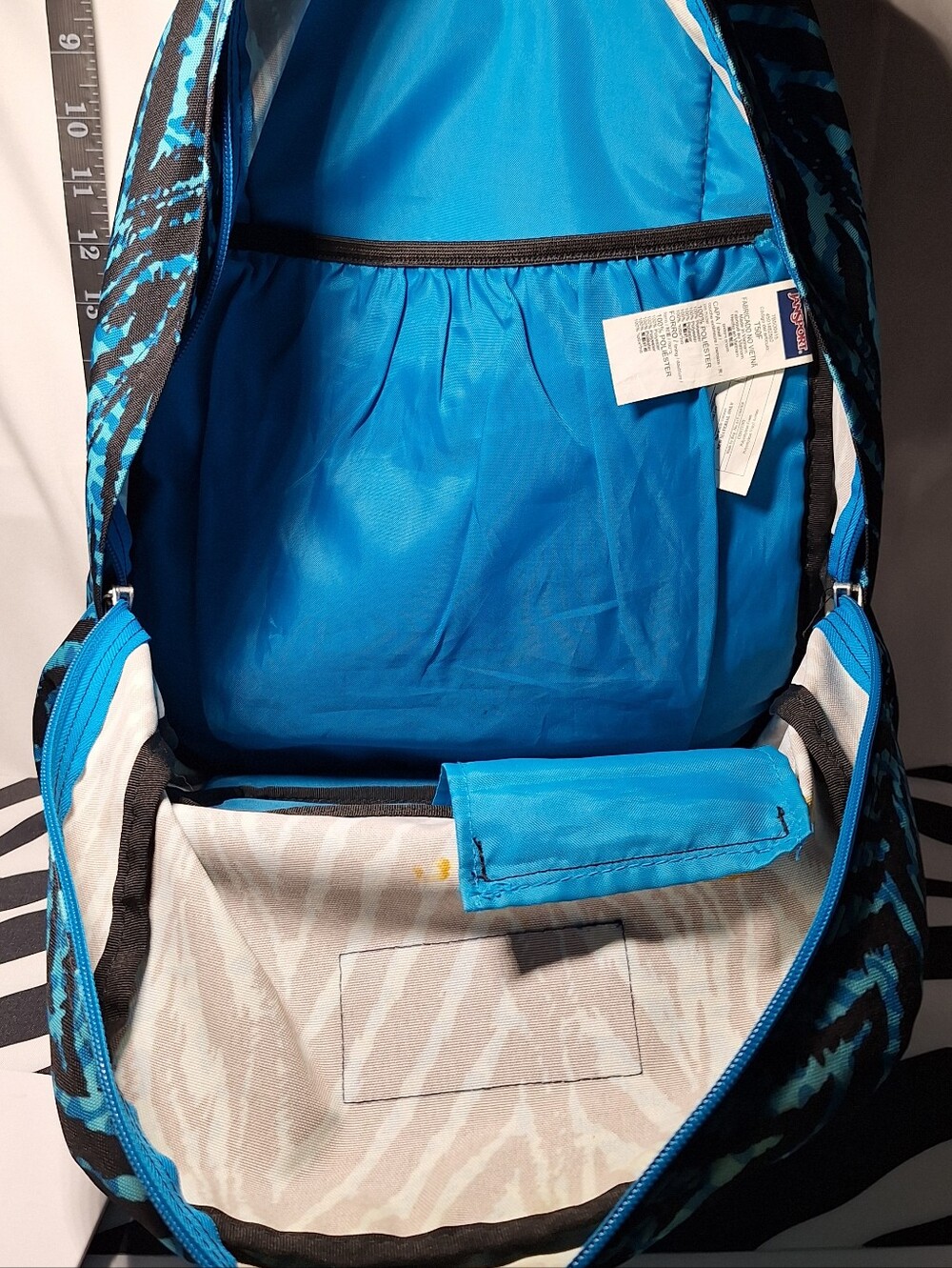 Jansport Backpack, Zebra Stripes, Black & Blue - Picture 9 of 15